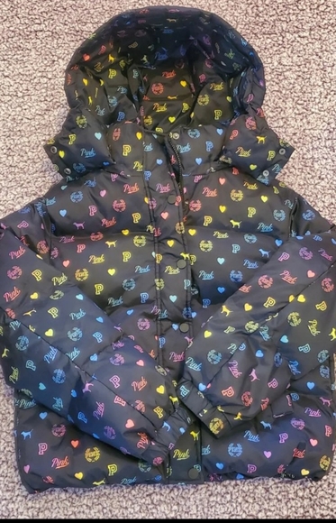 PINK VS Medium Rainbow Puffer Winter Coat - Picture 2 of 8